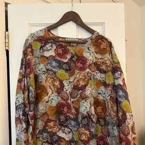 Acne Studios Vintage Floral Silk Top Oversized Long Sleeve